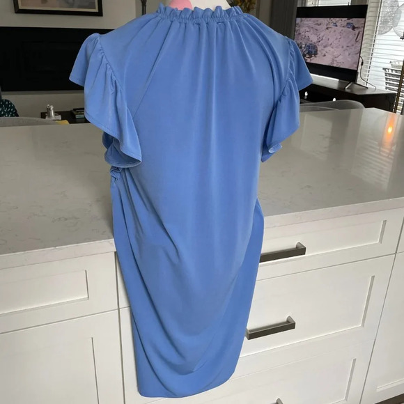 Michael Kors Sweet Flounce Sleeve w Gathered Neckline Dress Blue Sz M NWOT - Picture 5 of 12